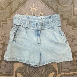 Sezane Rome Light Blue Jean Shorts with Belt